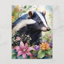 Postal Arte de retrato floral Skunk