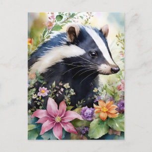 Postal Arte de retrato floral Skunk