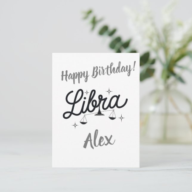 Postal Arte de Rótulo Libra Zodiac personalizado (Anverso de pie)