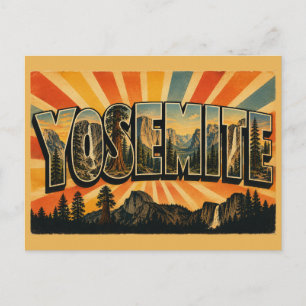 Postal Arte de Secuoya Cascada de Granito de Yosemite Cal