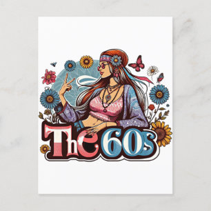 Postal Arte de señas de señas de paz hippie chica de los 