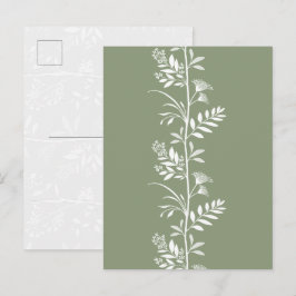 Postal Arte de silueta de flor silvestre verde elegante