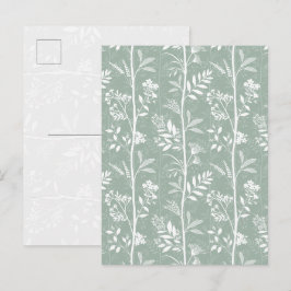 Postal Arte de silueta de flor silvestre verde suave eleg
