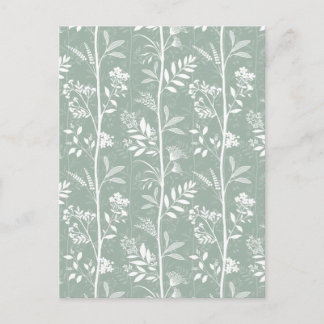 Postal Arte de silueta de flor silvestre verde suave eleg