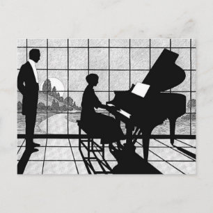 Postal Arte de silueta de piano estilo Art Deco Negro y