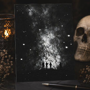 Postal Arte de silueta del universo estelar de la red cós