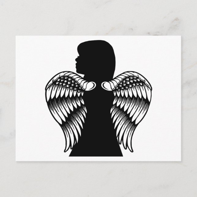 Postal Arte de silueta infantil de Little Angel chica (Anverso)