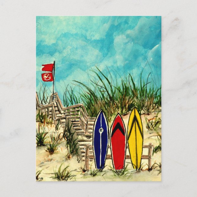 Postal arte de surf en tablas de surf arte rojo amarillo  (Anverso)