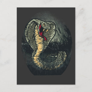 Postal Arte de tatuaje de cobra feroz en jungla oscura