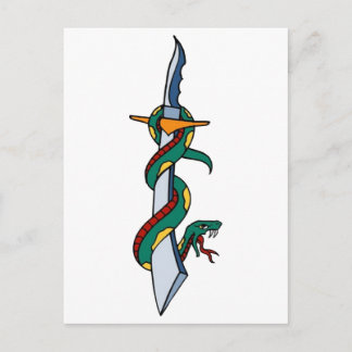 Postal Arte de tatuaje de serpiente y daga