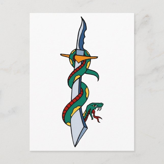 Postal Arte de tatuaje de serpiente y daga (Anverso)