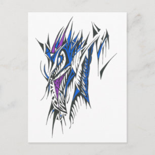 Postal Arte de tatuaje tribal abstracto colorido de dragó