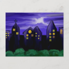 Postal Arte de tela de rascacielos de la ciudad nocturna