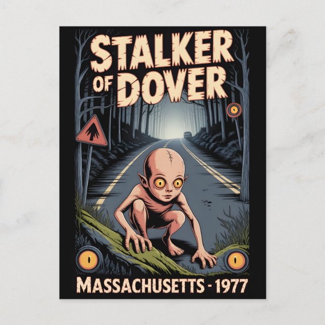 Postal Arte de terror del criptido Demonio de Dover Massa (Anverso)