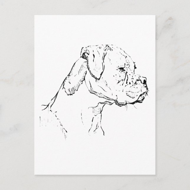 Postal Arte de Tinta de Perro Boxer – Dibujo de Línea Min (Anverso)