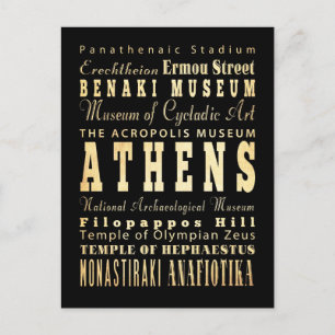 Postal Arte de tipografía de Atenas