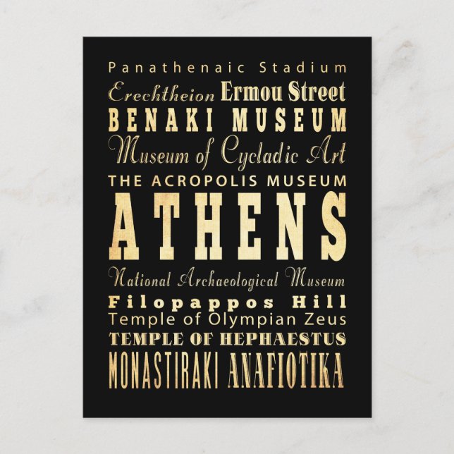 Postal Arte de tipografía de Atenas (Anverso)