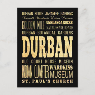 Postal Arte de tipografía de Durban en Sudáfrica