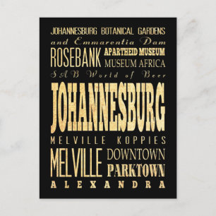 Postal Arte de tipografía de la ciudad de Johannesburgo e