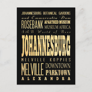 Postal Arte de tipografía de la ciudad de Johannesburgo e