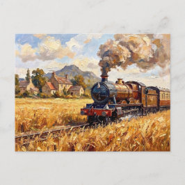 Postal Arte de tren de vapor vintage campo de trigo campi