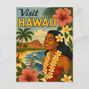 Postal Arte de Turismo de Hawái de Mitad de Siglo