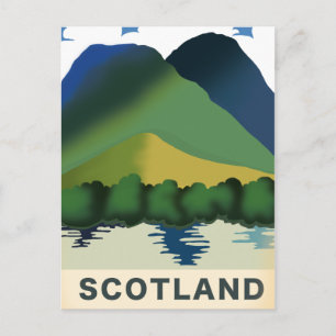 Postal Arte de vacaciones en la Escocia Retro