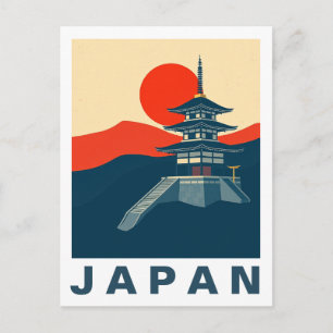 Postal Arte de viaje a Japón Pagoda Templo