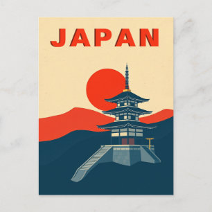 Postal Arte de viaje a Japón retro Pagoda Templo