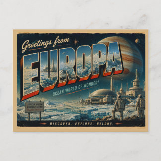 Postal Arte de viaje a la luna de Júpiter vintage