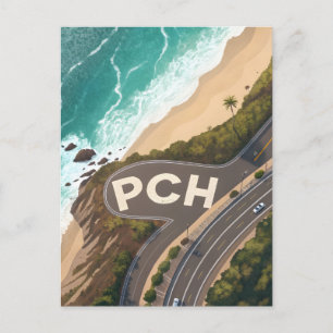 Postal Arte de viaje aéreo de la autopista de la costa de