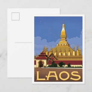 Postal Arte de Viaje Antiguo de Laos