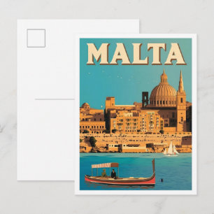 Postal Arte de Viaje Antiguo de Malta