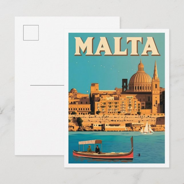 Postal Arte de Viaje Antiguo de Malta (Anverso / Reverso)