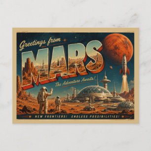 Postal Arte de viaje de colonia espacial vintage