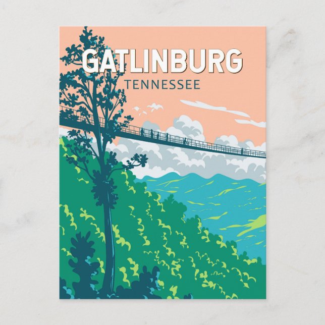 Postal Arte de viaje de ilustración de Gatlinburg Tenness (Anverso)