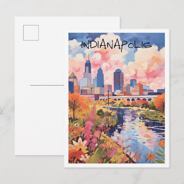 Postal Arte de viaje de Indianápolis Indiana  (Anverso / Reverso)