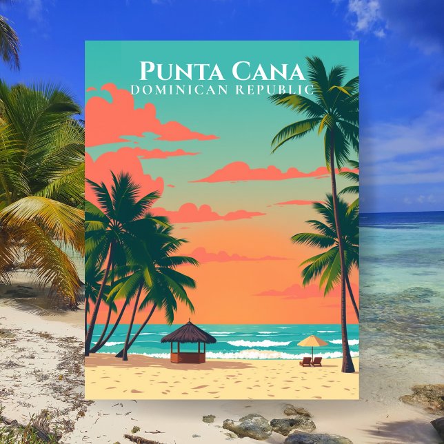 Postal Arte de viaje de playa en Punta Cana República Dom (Punta Cana Dominican Republic Beach Travel Art Postcard
)