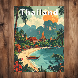 Postal Arte de viaje de playa tropical vintage Tailandia