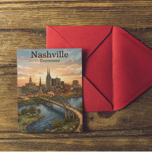 Postal Arte de viaje del skyline de Nashville Tennessee v