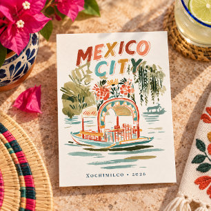 Postal Arte de viaje en acuarela de Xochimilco Ciudad de