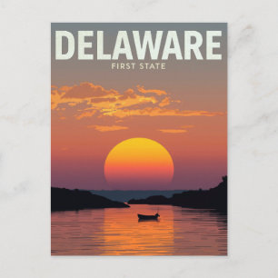 Postal Arte de viaje en barco minimalista de Delaware al