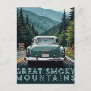 Postal 🏔️ Arte de viaje en coche verde clásico en la mon