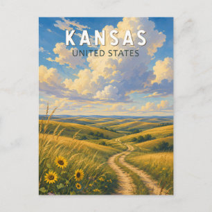 Postal Arte de viaje ilustración vintage de Kansas