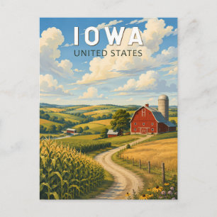 Postal Arte de Viaje Ilustración Vintage Iowa