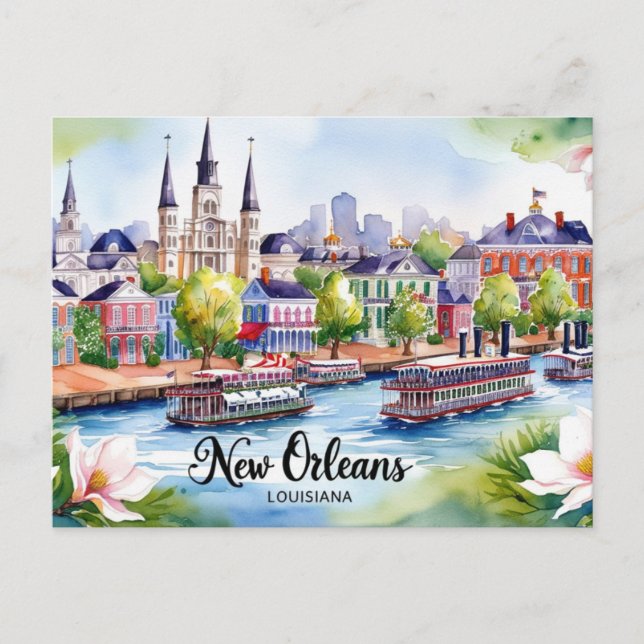 Postal Arte de viaje personalizado de Nueva Orleans Luisi (Anverso)