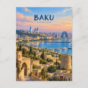 Postal Arte de viaje pictórico de Bakú