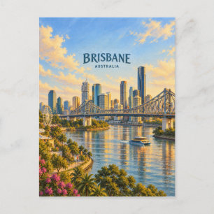 Postal Arte de viaje pictórico de Brisbane