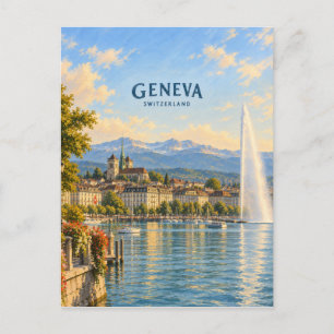 Postal Arte de viaje pictórico de Ginebra