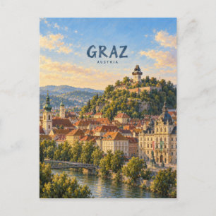 Postal Arte de viaje pictórico de Graz